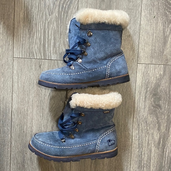 LAMO Kids Denim Blue Boots with Cream Fur - Picture 2 of 4